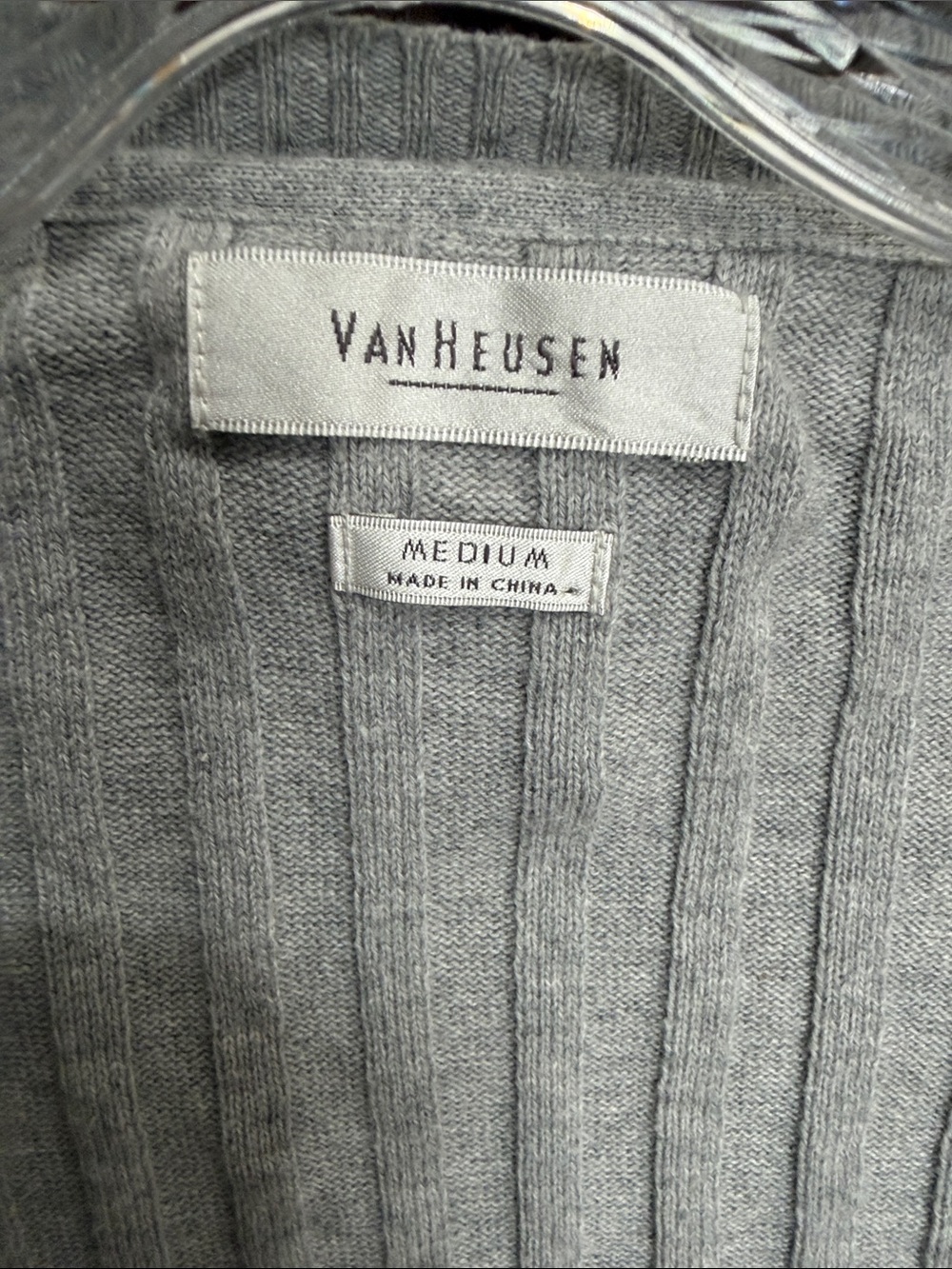 Van Heusen Light Gray Ribbed Ruffle-Trim Open Cardigan - Picture 2 of 5